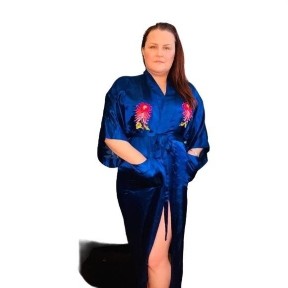 Golden Dragon vintage blue silk dragon robe made in china size Small - Picture 1 of 12